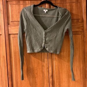 Cropped Ribbed V-Neck Button-Front Cardigan - Olive Green Aerie size large NWOT